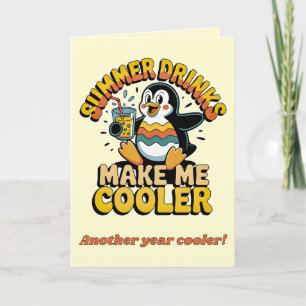 Cute Penguin Summer Drinks Make Me Cooler Retro Card