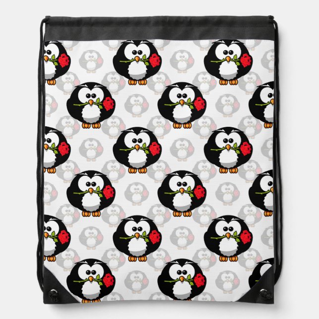 Cute Penguin Surface Pattern Design Print Drawstring Bag (Front)