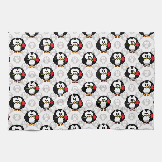 Cute Penguin Surface Pattern Design Print Kitchen Towel (Horizontal)