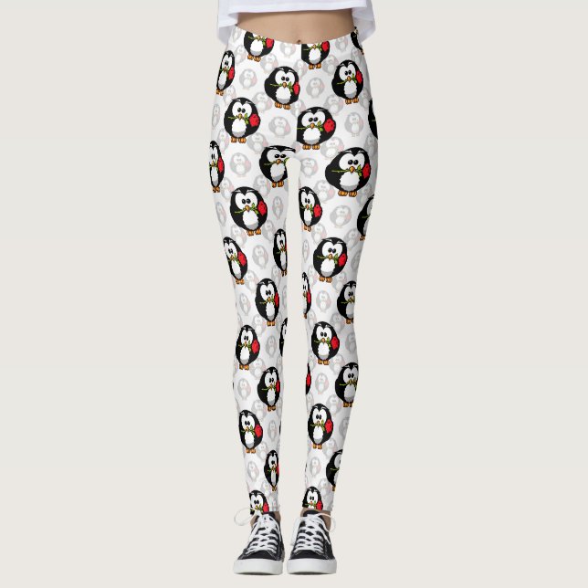 Cute Penguin Surface Pattern Design Print Leggings (Front)