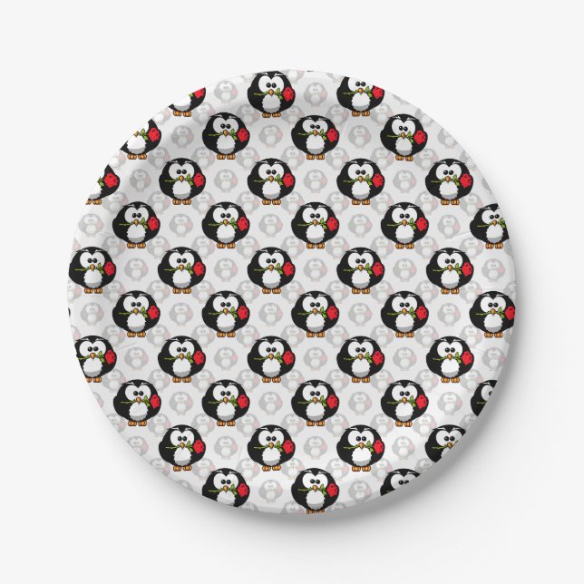 Cute Penguin Surface Pattern Design Print Paper Plates (Front)