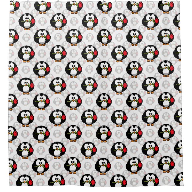 Cute Penguin Surface Pattern Design Print Shower Curtain (Front)