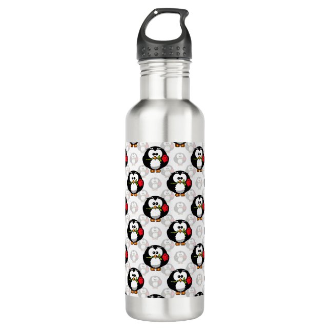 Cute Penguin Surface Pattern Design Print Stainless Steel Water Bottle (Front)