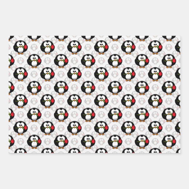 Cute Penguin Surface Pattern Design Print Wrapping Paper Sheets (Front)
