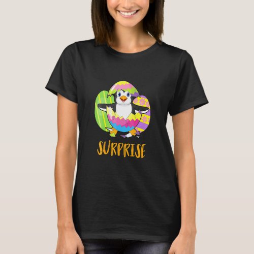 Cute Penguin Surprise With Eggs Coloful Happy East T_Shirt