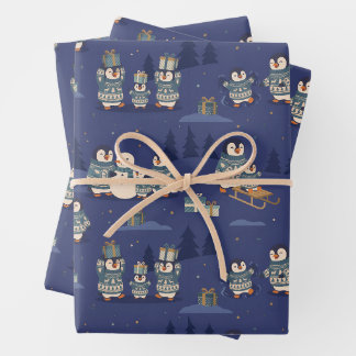 Cute Penguin Sweater Family | Christmas Scenes Wrapping Paper Sheets