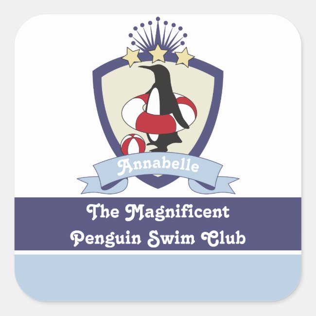 Cute Penguin Swimming Club Crest Personalized Kids