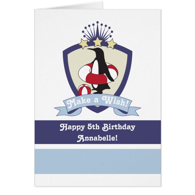 Cute Penguin Swimming Club Kids Birthday Card