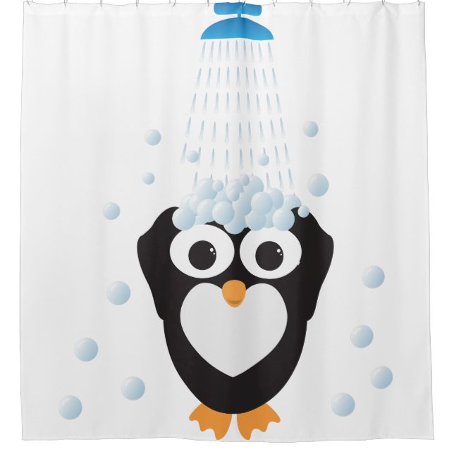 Cute Penguin Taking a Shower Shower Curtain (Front)