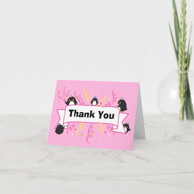 Cute penguin thank you card-pink (Front)