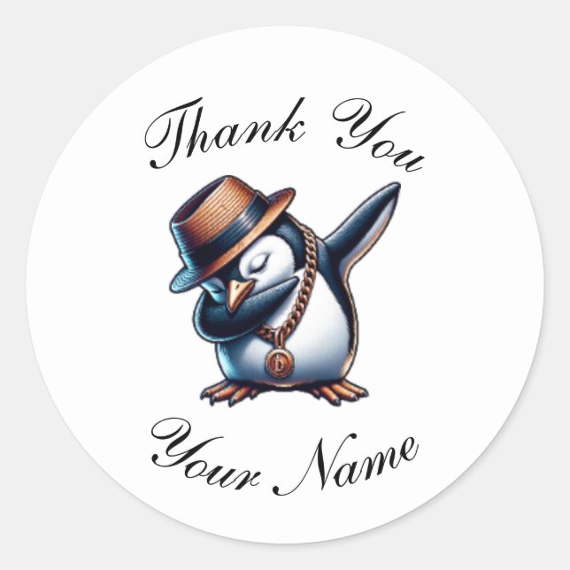 Cute Penguin Thank You Classic Round Sticker (Front)
