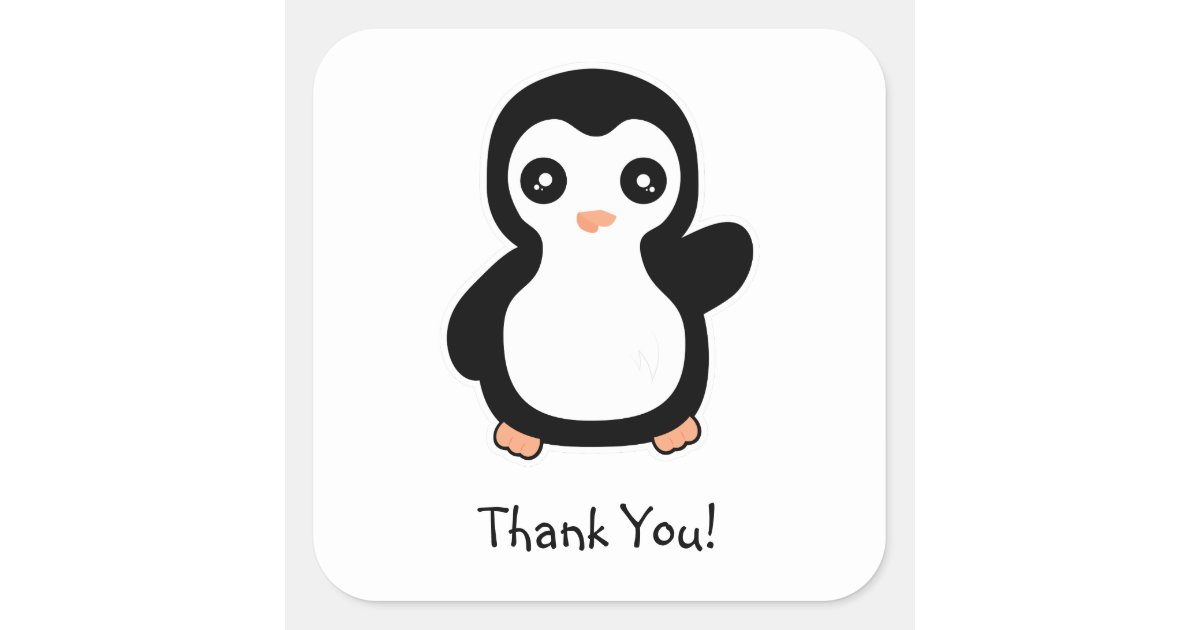 Cute Penguin Thank You Square Sticker | Zazzle