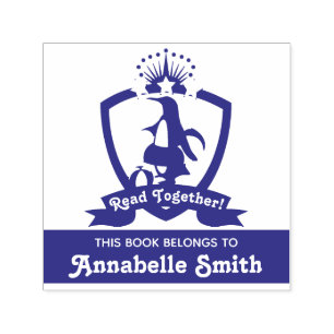 Cute Penguin This Book Belongs To Kids Bookplate Self-inking Stamp