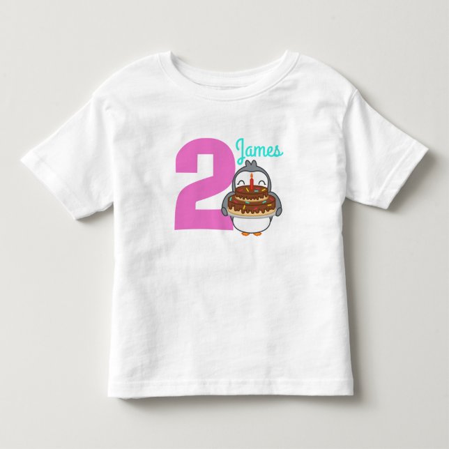 Cute Penguin Toddler Name Birthday T Shirt (Front)