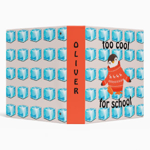 Cute Penguin "Too Cool For School" Custom Name  3 Ring Binder