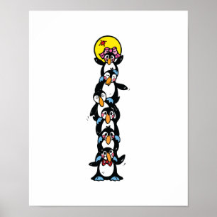 cute penguin totem stack poster