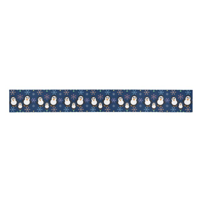 Cute Penguin Trio Family Grosgrain Ribbon (Front)
