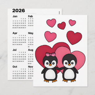 Cute Penguin Valentine Gift Calendar 2026 Printabl Holiday Postcard
