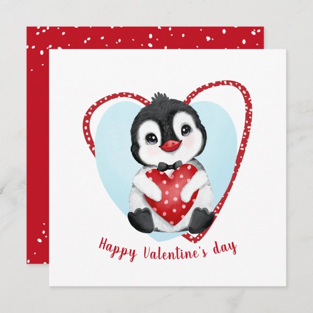 Cute Penguin Valentine's day Card (Front/Back)