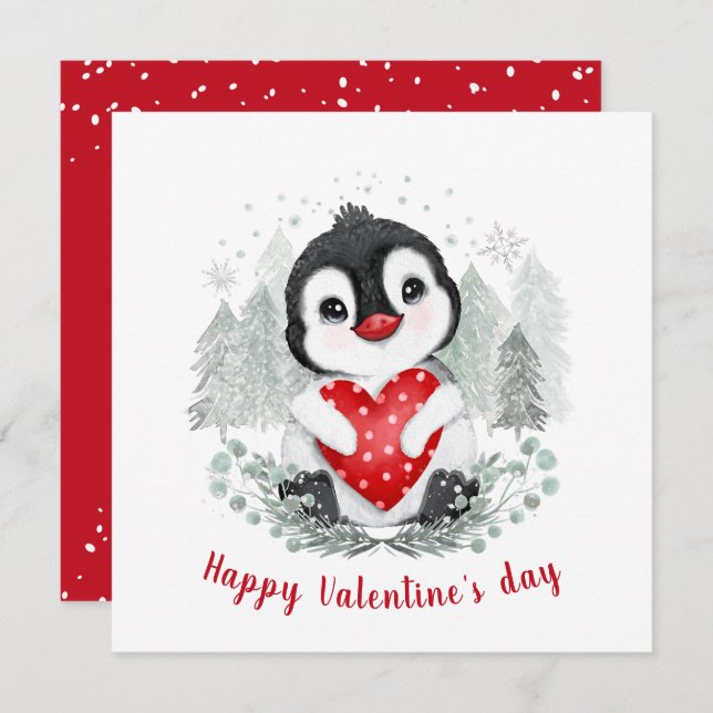 Cute Penguin Valentine's day Card (Front/Back)