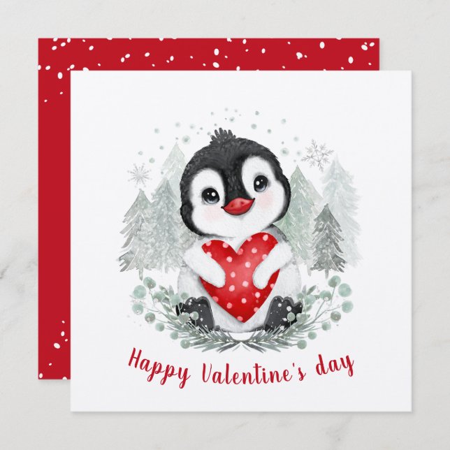 Cute Penguin Valentine's Day Square Card (Front/Back)