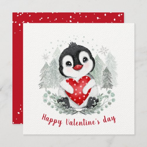 Cute Penguin Valentines Day Square Card