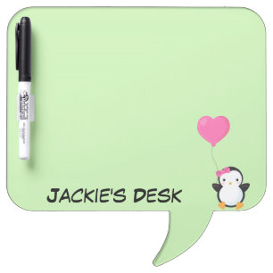 Cute Penguin w/Pink Bow and Pink Heart Balloon Dry Erase Board