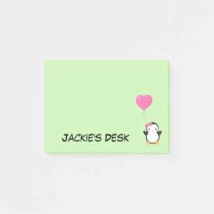 Cute Penguin w/Pink Bow and Pink Heart Balloon Post-it Notes