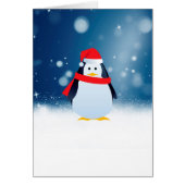 Cute Penguin w Red Santa Hat Christmas Snow Stars (Front)