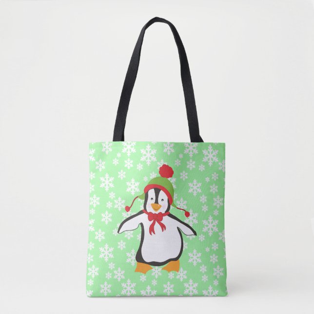 Cute Penguin w/Snowflake Background Tote Bag (Front)