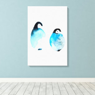 Cute penguin watercolor art canvas print