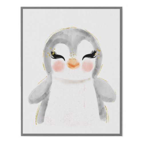 Cute Penguin Watercolor Nursery  Faux Canvas Print
