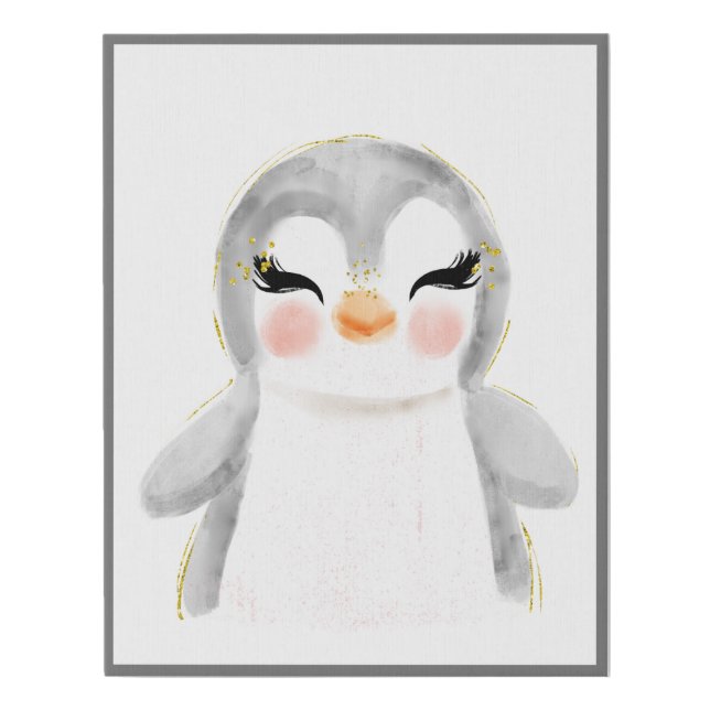 Cute Penguin Watercolor Nursery  Faux Canvas Print (Front)