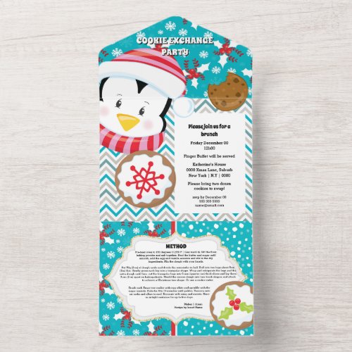 Cute penguin wearing Christmas hat recipe card