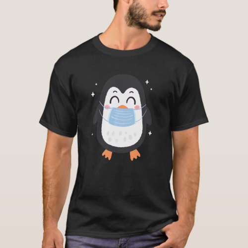 Cute Penguin Wearing Face Masks Funny Penguin Mask T_Shirt