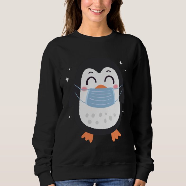 Cute Penguin wearing face masks  Penguin Mask Anim Sweatshirt (Front)