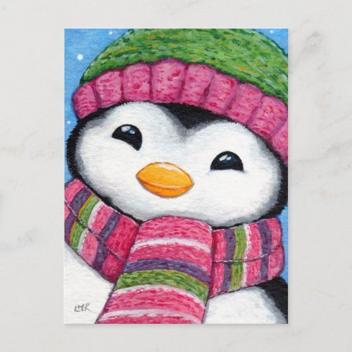 Cute Penguin Wearing Hat and Scarf Postcard