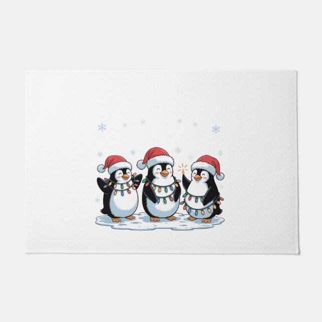 Cute Penguin Wearing Santa Hat Xmas Penguin Lover Doormat (Front)
