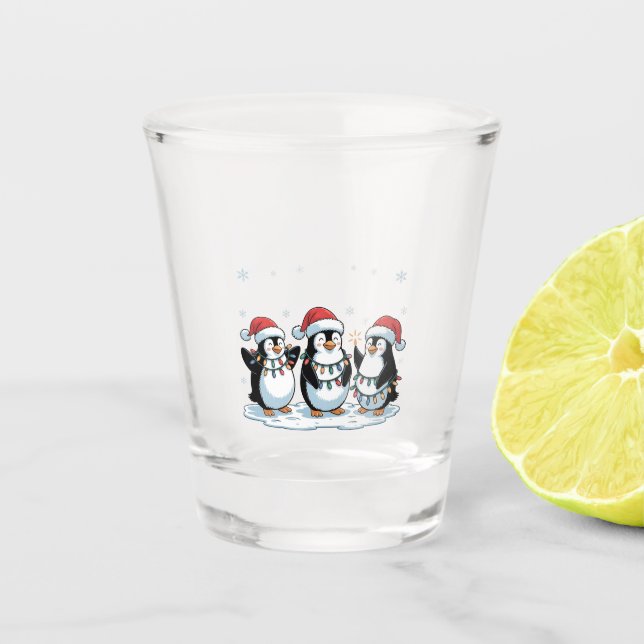 Cute Penguin Wearing Santa Hat Xmas Penguin Lover Shot Glass (Front)