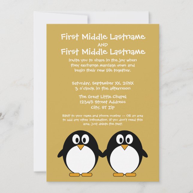Cute Penguin Wedding Invitation (Front)