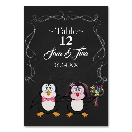 cute penguin wedding table number