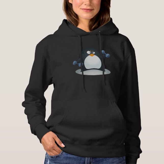 Cute Penguin Weight Training Dumbbell Workout Hoodie (Front)