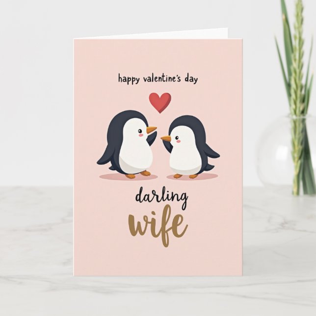 Cute Penguin Wife Valentines Day Card (Front)