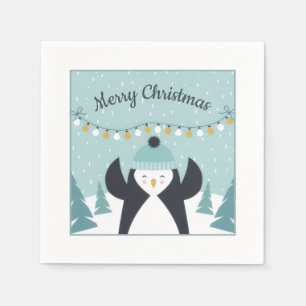 Cute Penguin Winter Art Merry Christmas Napkins