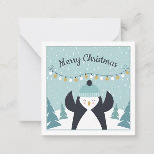 Cute Penguin Winter Art Merry Christmas Note Card