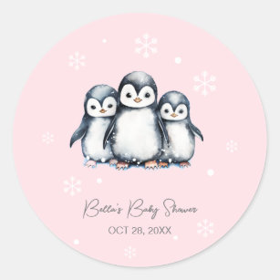 Cute Penguin Winter Baby Shower Classic Round Sticker