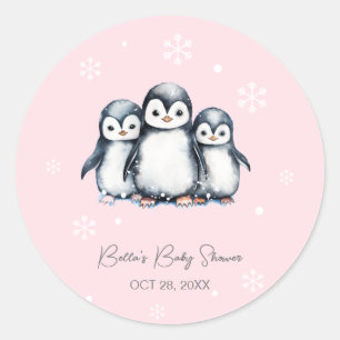 Cute Penguin Winter Baby Shower Classic Round Sticker