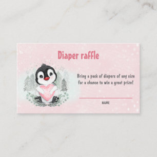 Cute Penguin Winter Baby Shower Diaper Raffle Card