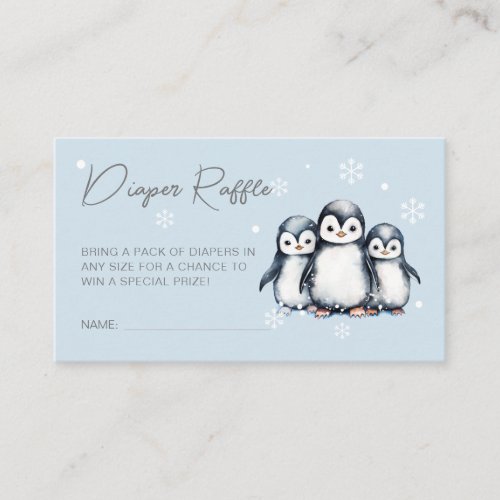 Cute Penguin Winter Baby Shower Diaper Raffle Enclosure Card