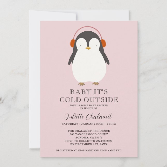Cute Penguin Winter Baby Shower Invitation (Front)